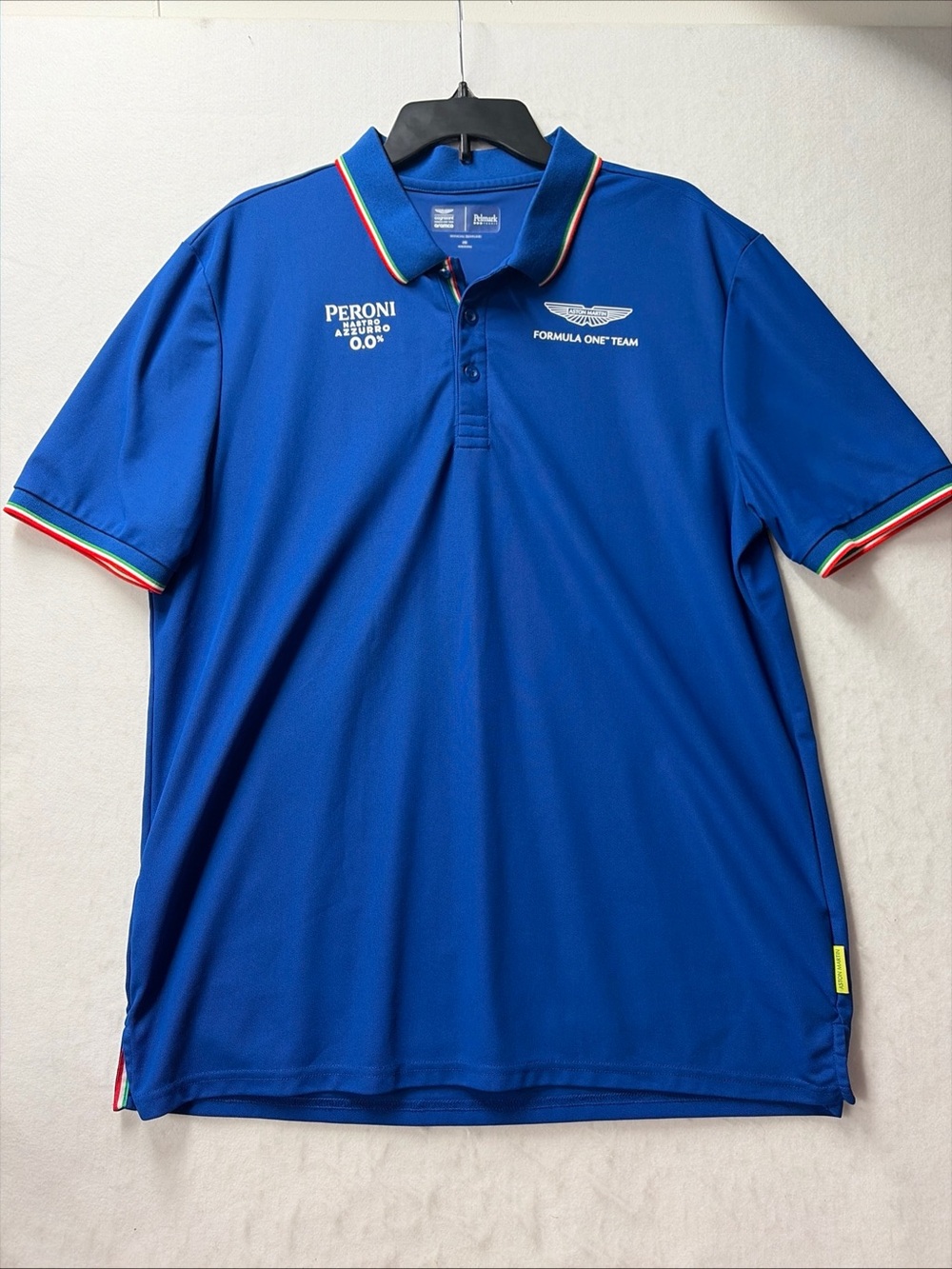 ASTON MARTIN Cognizant Formula One Team Armco Peroni Blue Collared Shirt Men 2XL